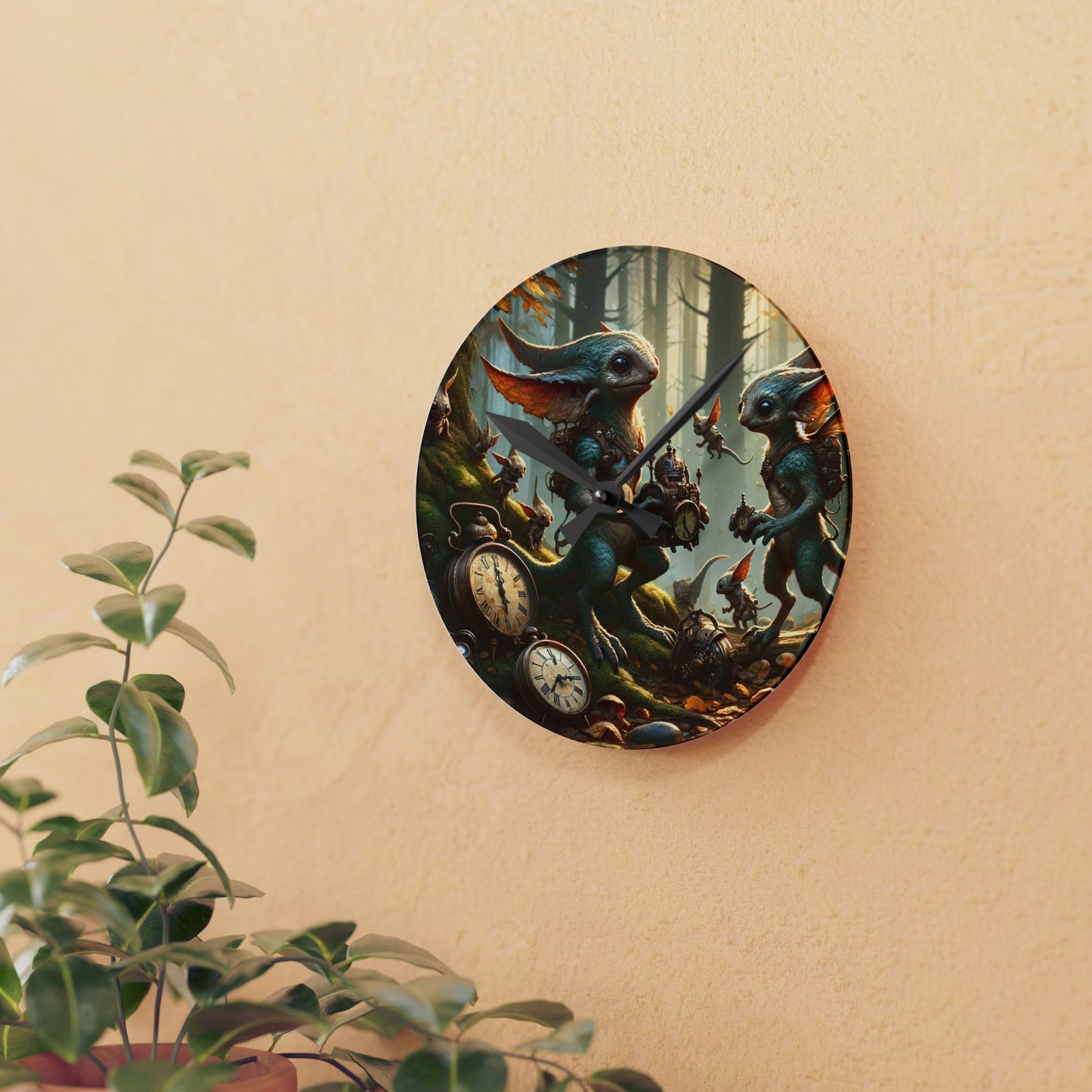 Wandklok | Acryl | Rond of vierkant | Steampunk Feeën | Boswachters