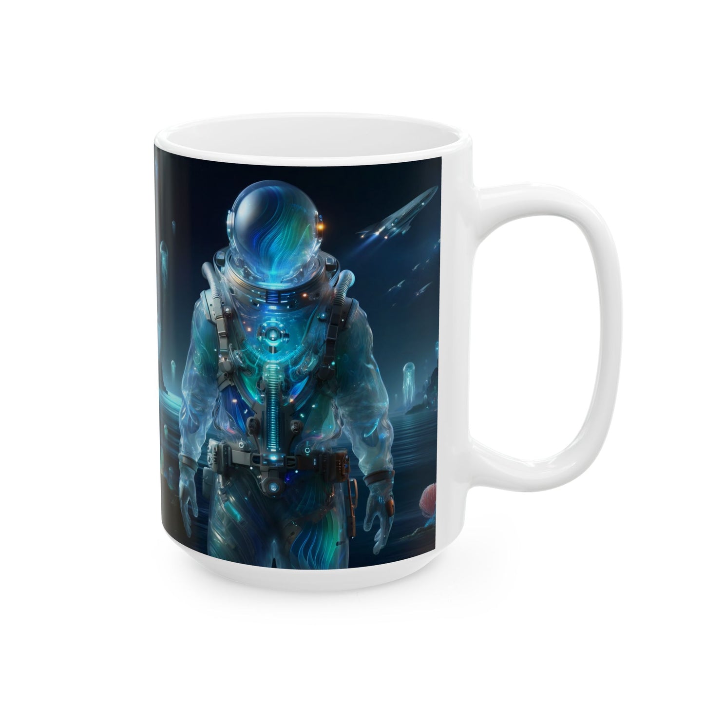 Mug | Keramik | Putih | Fiksi Luar Angkasa | Astronot Alien