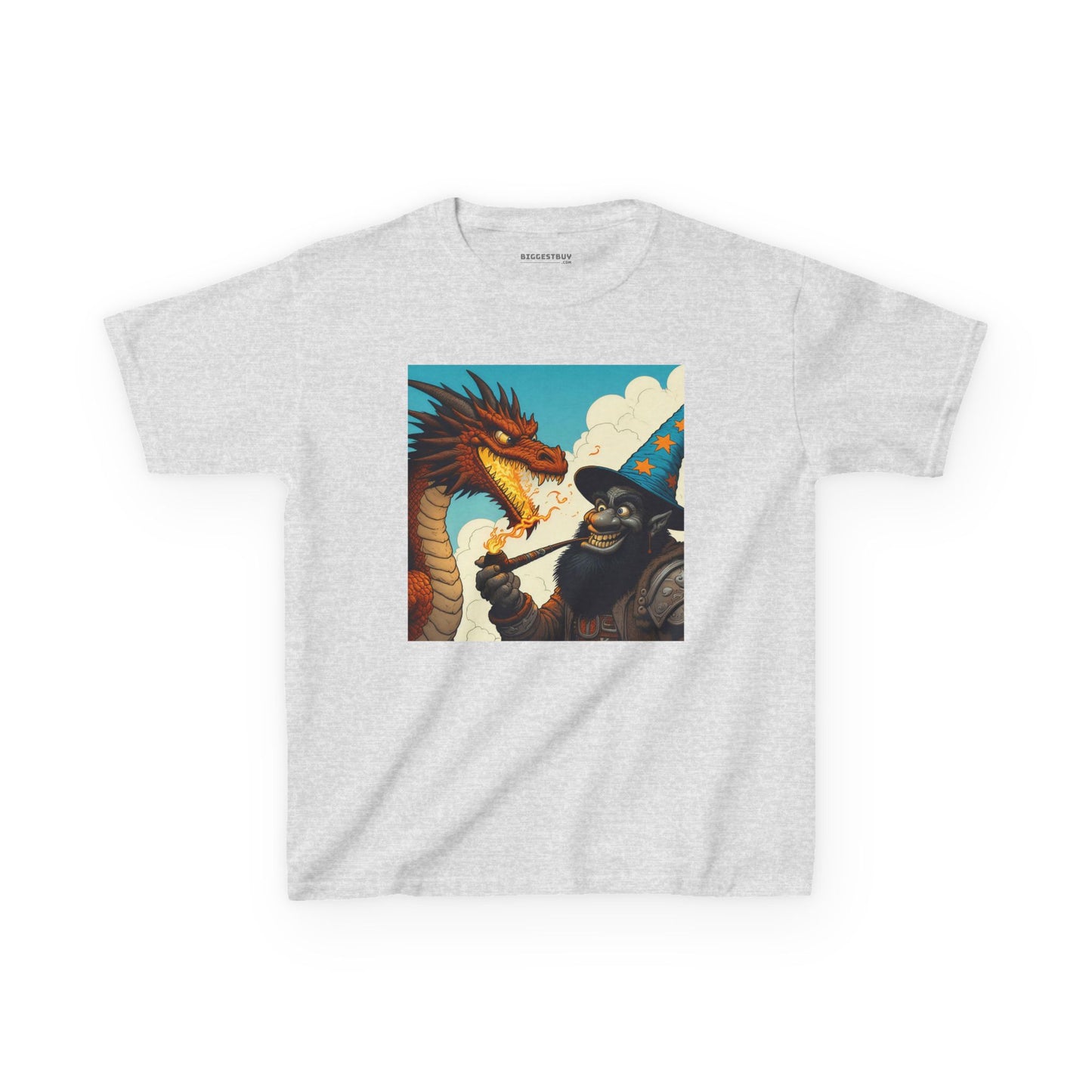 Camiseta | Camiseta Infantil | Algodão Pesado | Fantasia Épica | Duelo de Magia | Dragão