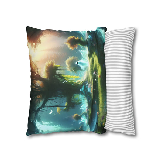 غطاء وسادة | مربع | قماش بوليستر | غابة سحرية | موطن الإيجنس فاتوس | شجرة الحياة