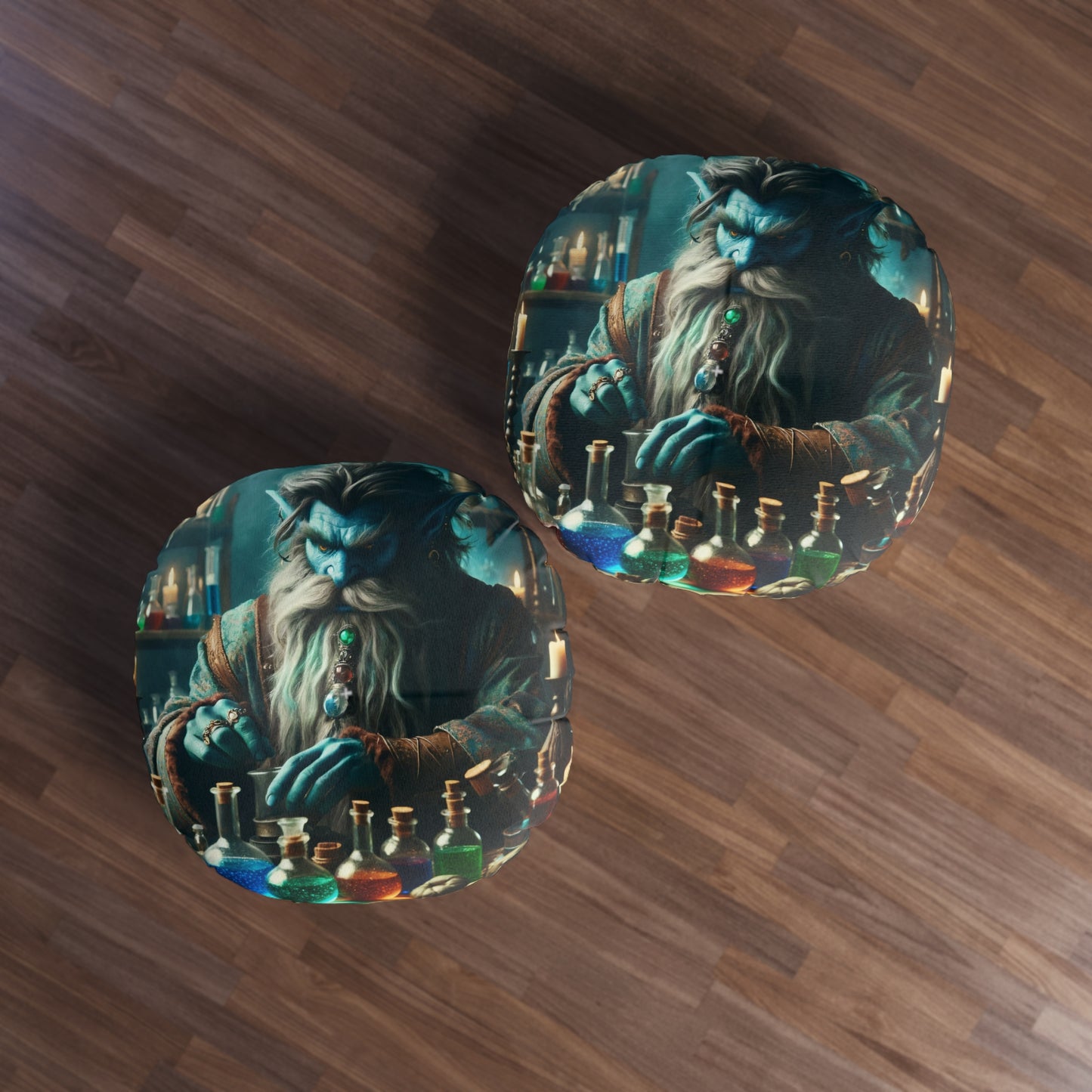Cuscino | Cuscino da pavimento | Trapuntato | Rotondo | Alchimia Mistica | Djinn Blu