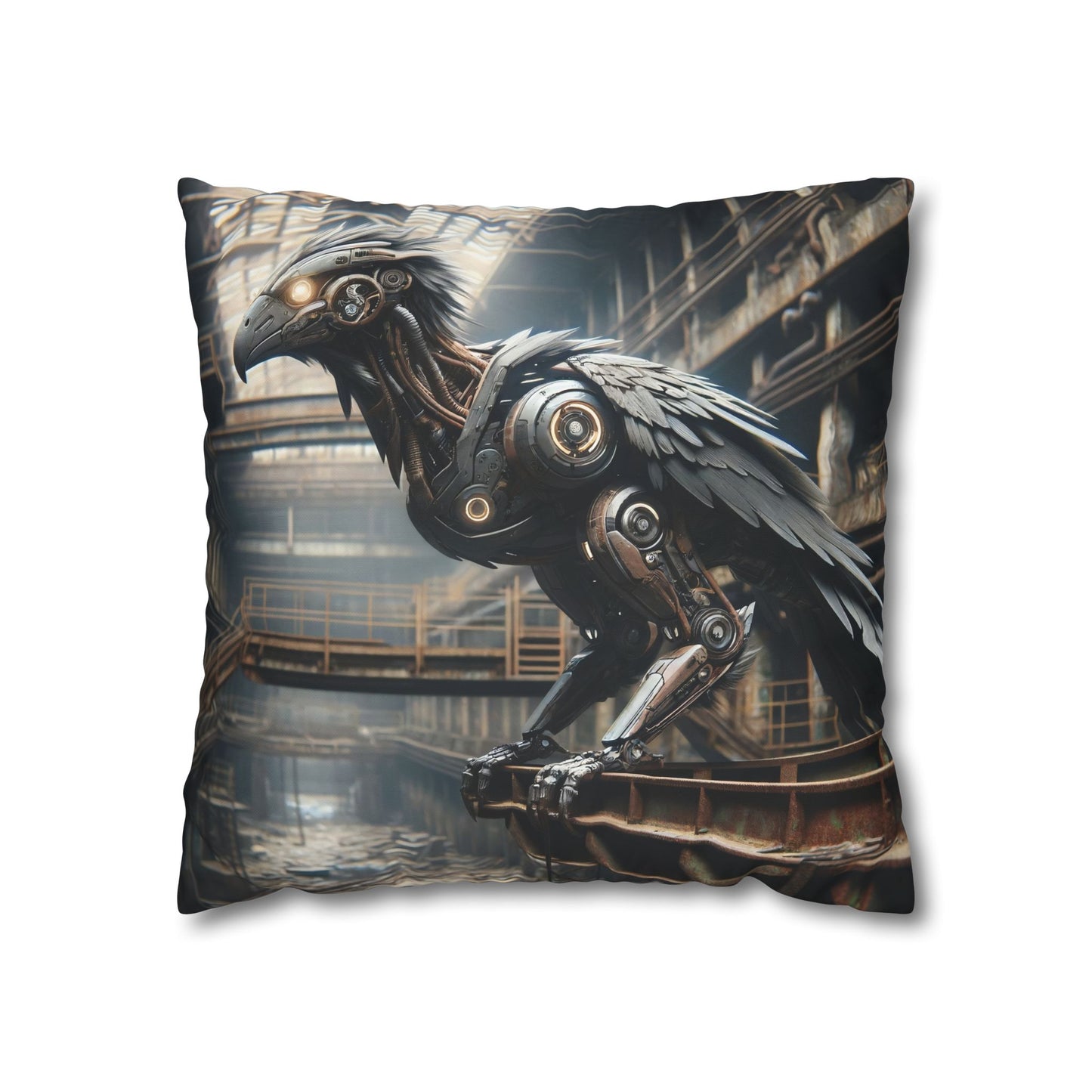 Taie d'oreiller | Carré | Toile de polyester | Steampunk | Rétrofuturisme | Corbeau