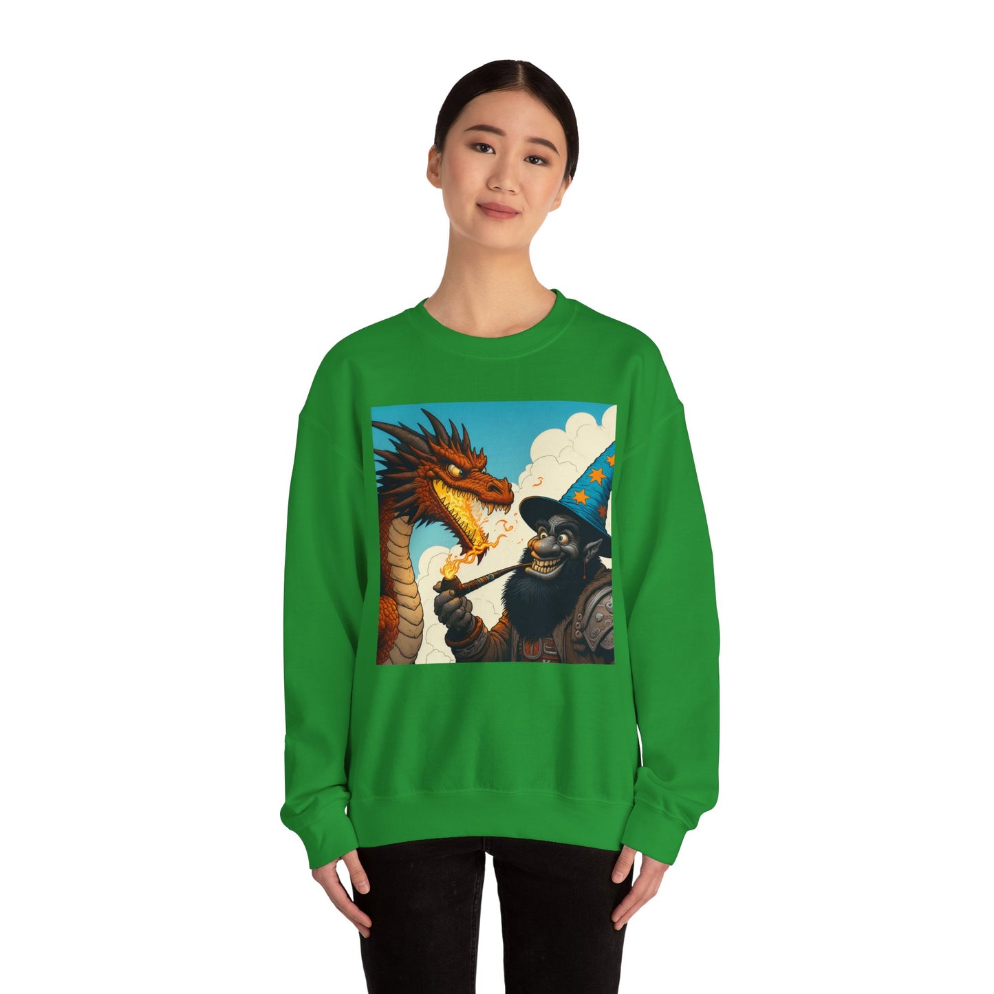 Bluza dresowa | Unisex | Okrągły dekolt | Gruba mieszanka | Heroiczne fantasy | Smok i czarodziej