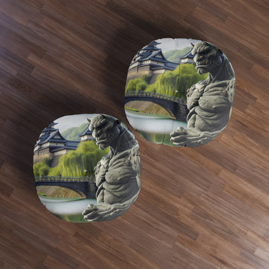 Pillow | Floor Pillow | Tufted | Round | Dark Fantasy | Yokai Lore | Oni