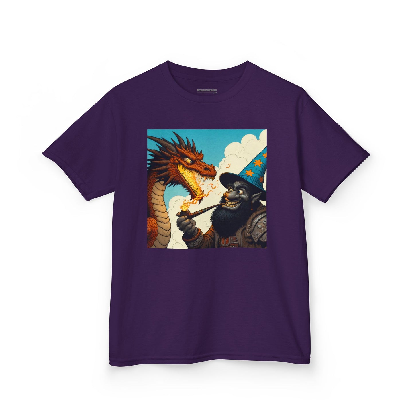 Camiseta | Camiseta Infantil | Algodão Pesado | Fantasia Épica | Duelo de Magia | Dragão