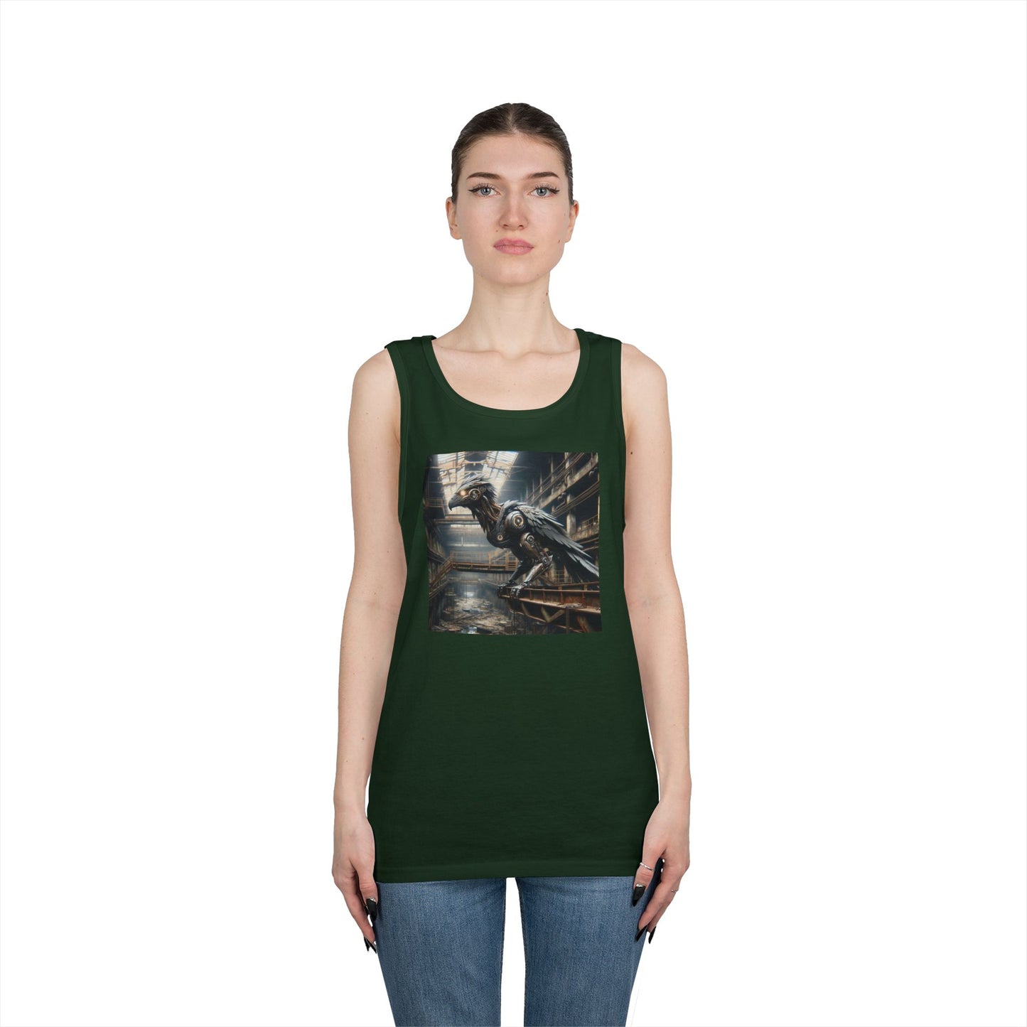 Camiseta de tirantes | Unisex | Algodón grueso | Steampunk Distópico | Cuervo Mecánico