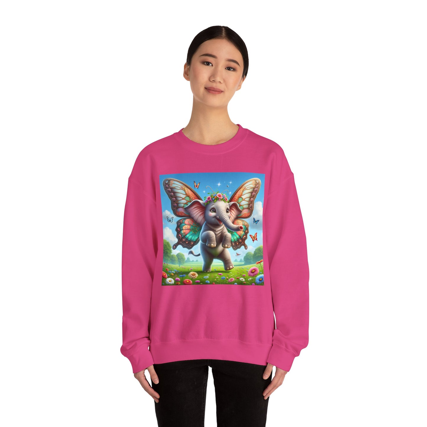 Bluza dresowa | Unisex | Okrągły dekolt | Gruba mieszanka | Baśniowa fauna | Airavata | Słonik