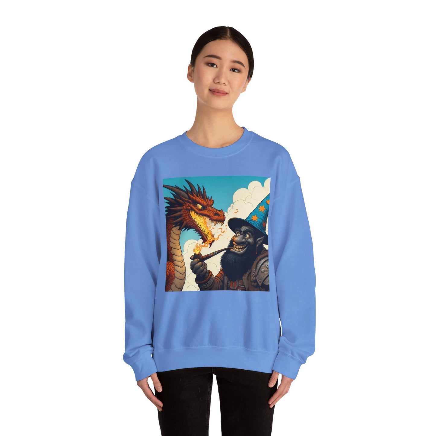 Bluza dresowa | Unisex | Okrągły dekolt | Gruba mieszanka | Heroiczne fantasy | Smok i czarodziej