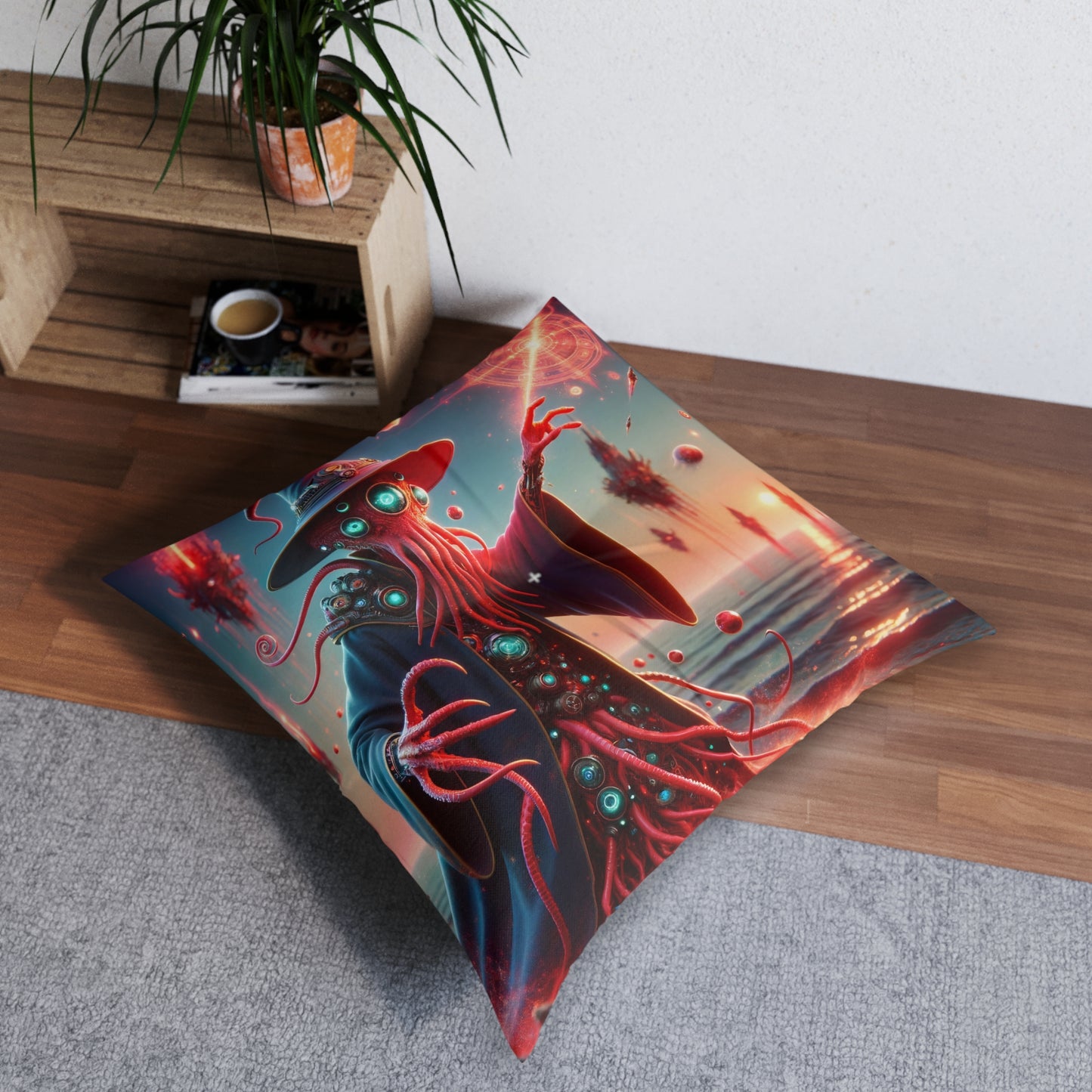 Yastık | Yer Minderi | Püsküllü | Kare | Lovecraft Kozmik | İllithid | Büyücü