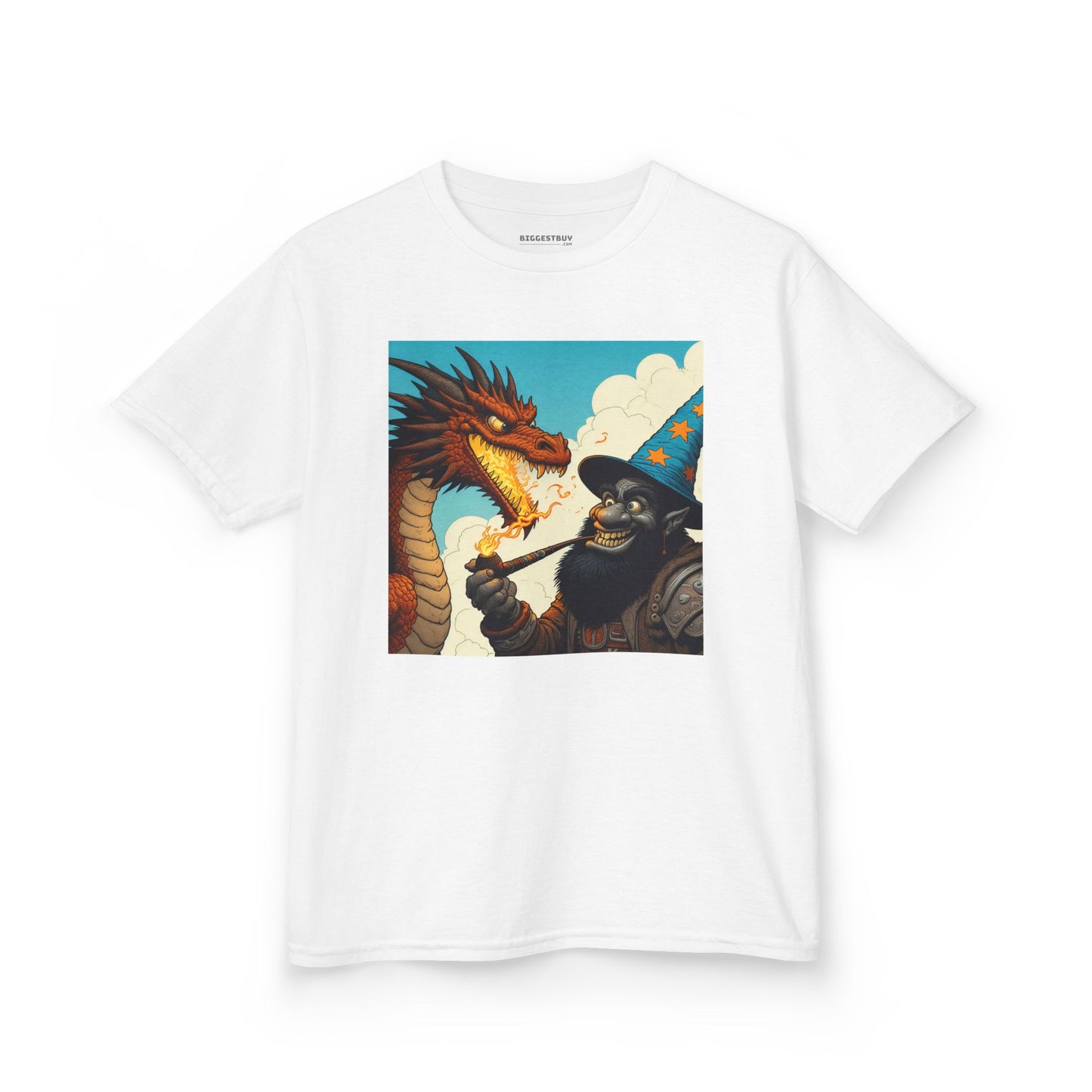 Camiseta | Camiseta Infantil | Algodão Pesado | Fantasia Épica | Duelo de Magia | Dragão