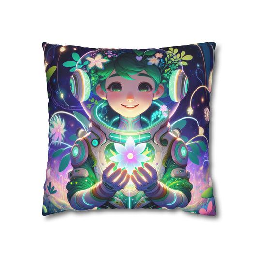 Kussensloop | Vierkant | Polyester canvas | Technofantasie | Cybernatuur | Groen Wezen