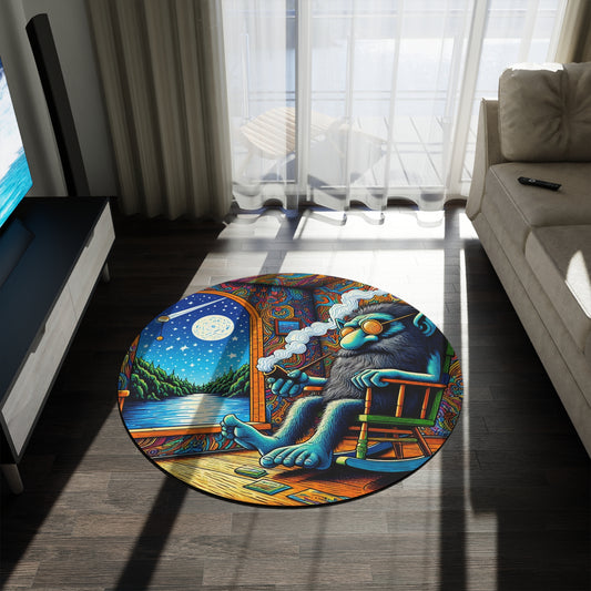Teppich | Rund | Psychedelische Kunst | Traumreise | Wolf