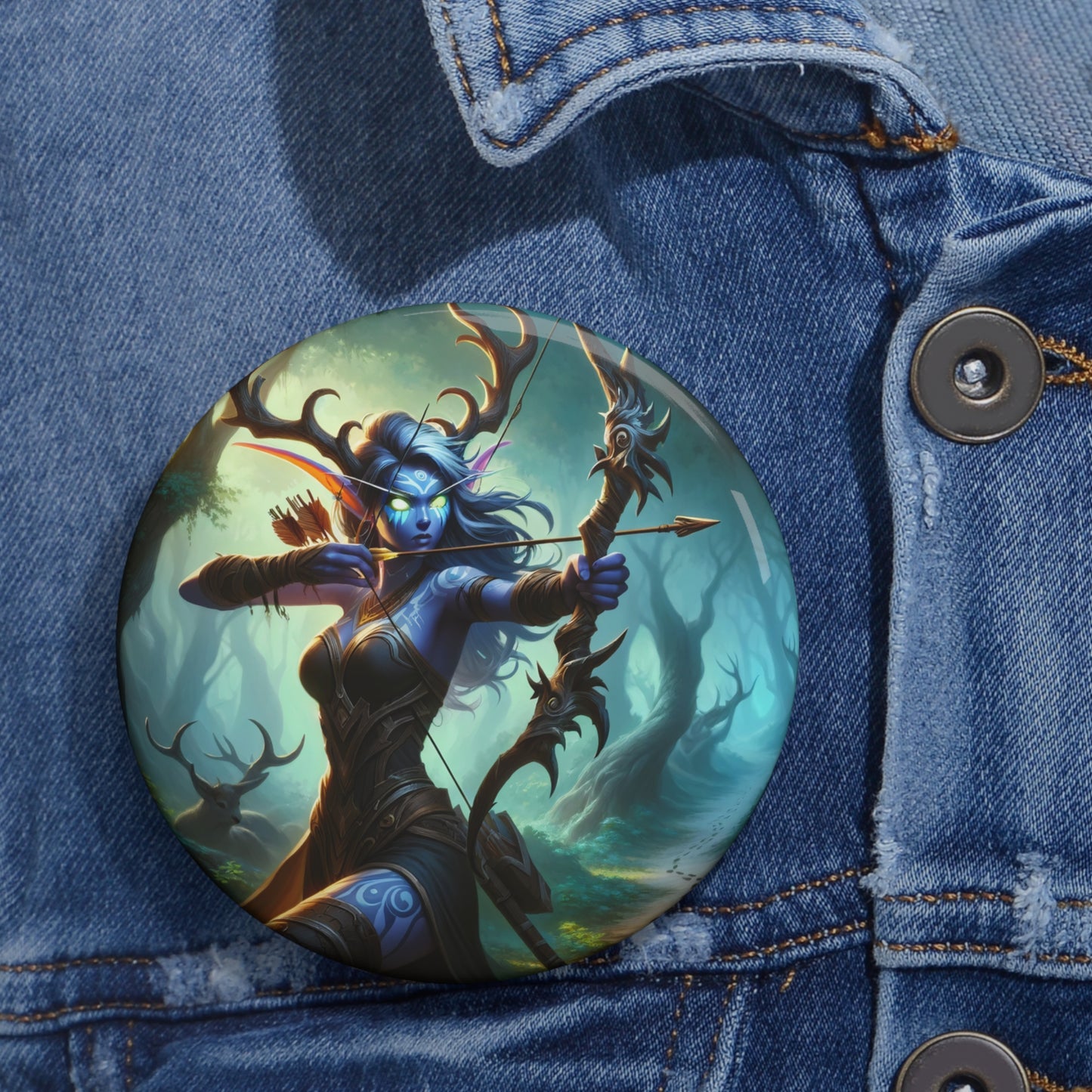 Rozet | İğneli Rozet | Arkası İğneli | Mistik Orman Fantezisi | Geyik Avcı