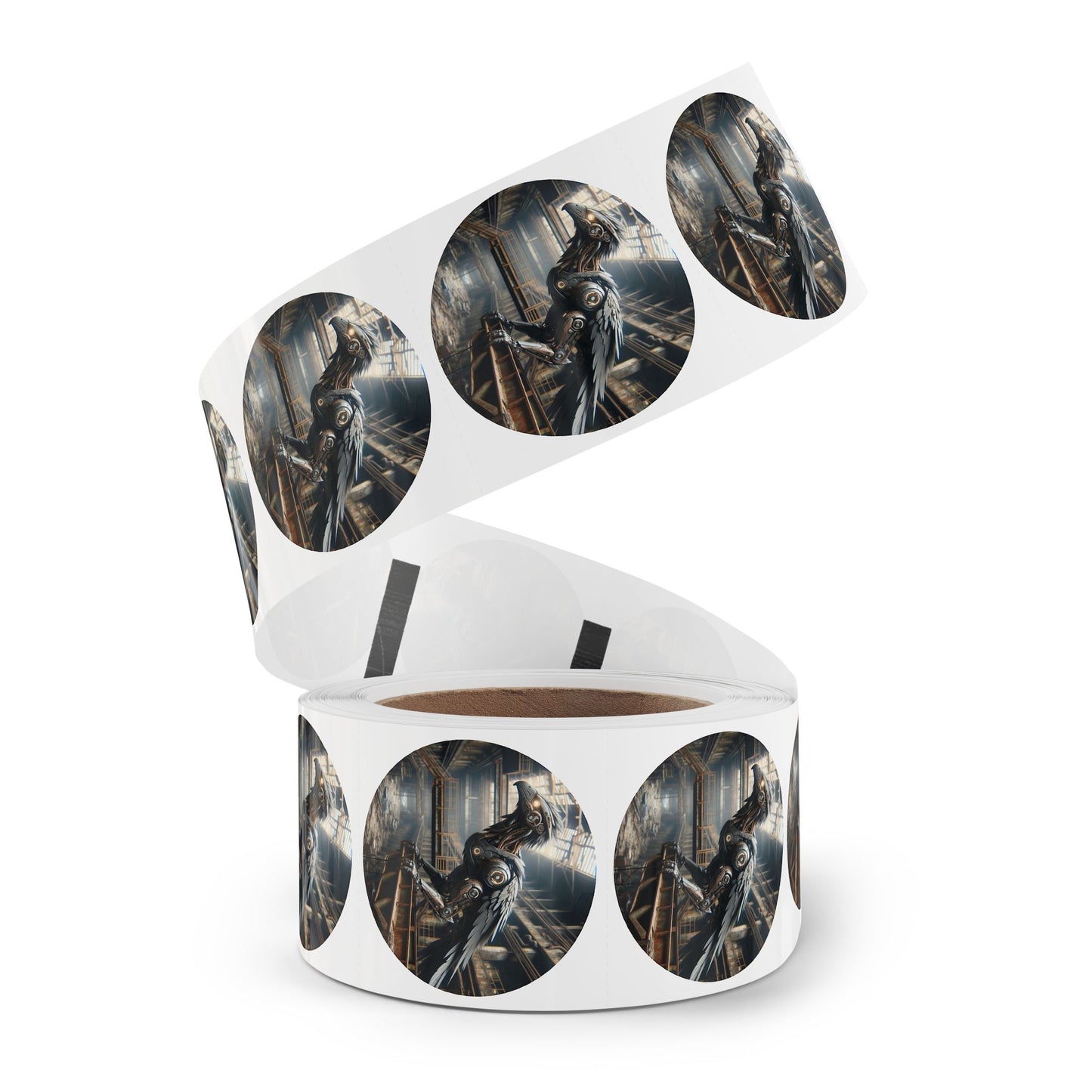 Stickerlabelrol | Rond | Steampunk | Klokwerk Mechanica | Raaf