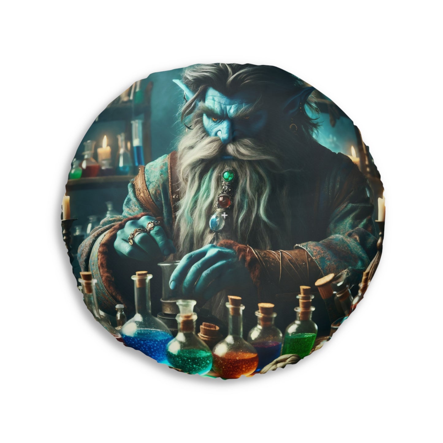 Cuscino | Cuscino da pavimento | Trapuntato | Rotondo | Alchimia Mistica | Djinn Blu