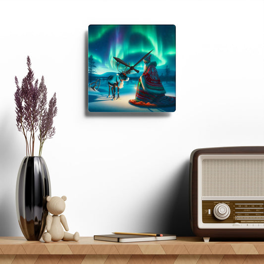 Wanduhr | Acryl | Rund oder quadratisch | Nordische Schamanenwelt | Rentiergeist