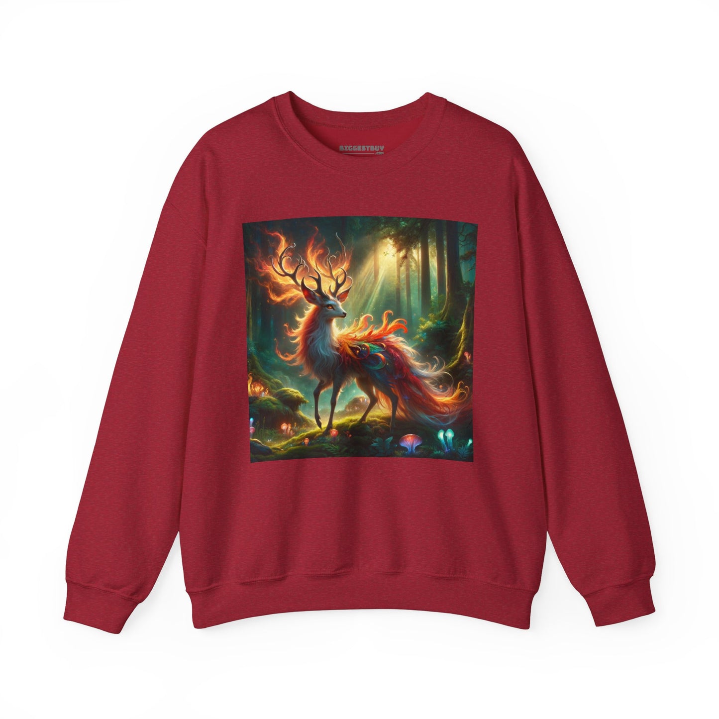 Bluza dresowa | Unisex | Okrągły dekolt | Gruba mieszanka | Mistyczna fantazja | Ognisty jeleń