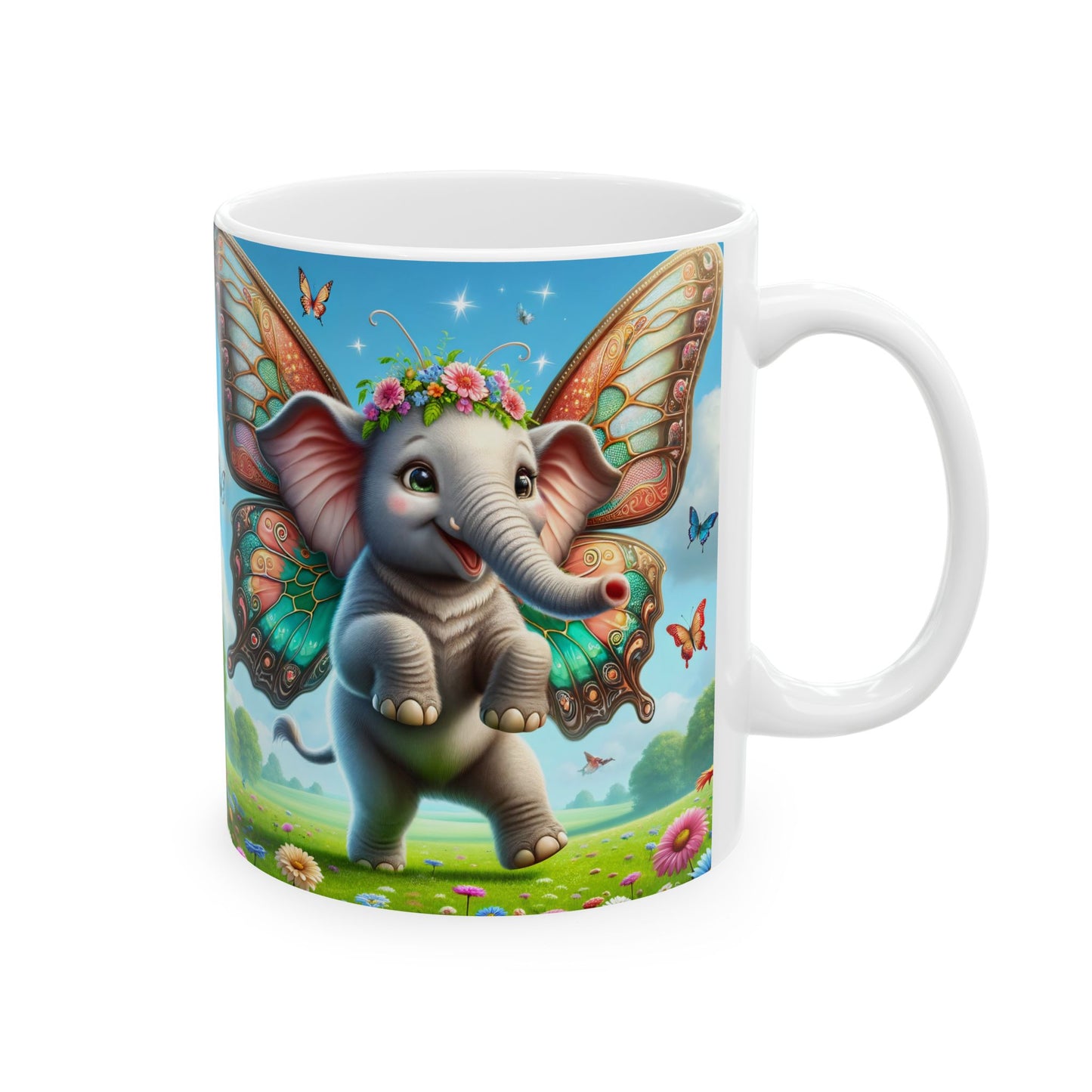 Kubek | Ceramiczny | Biały | Baśniowa fauna | Airavata | Słonik
