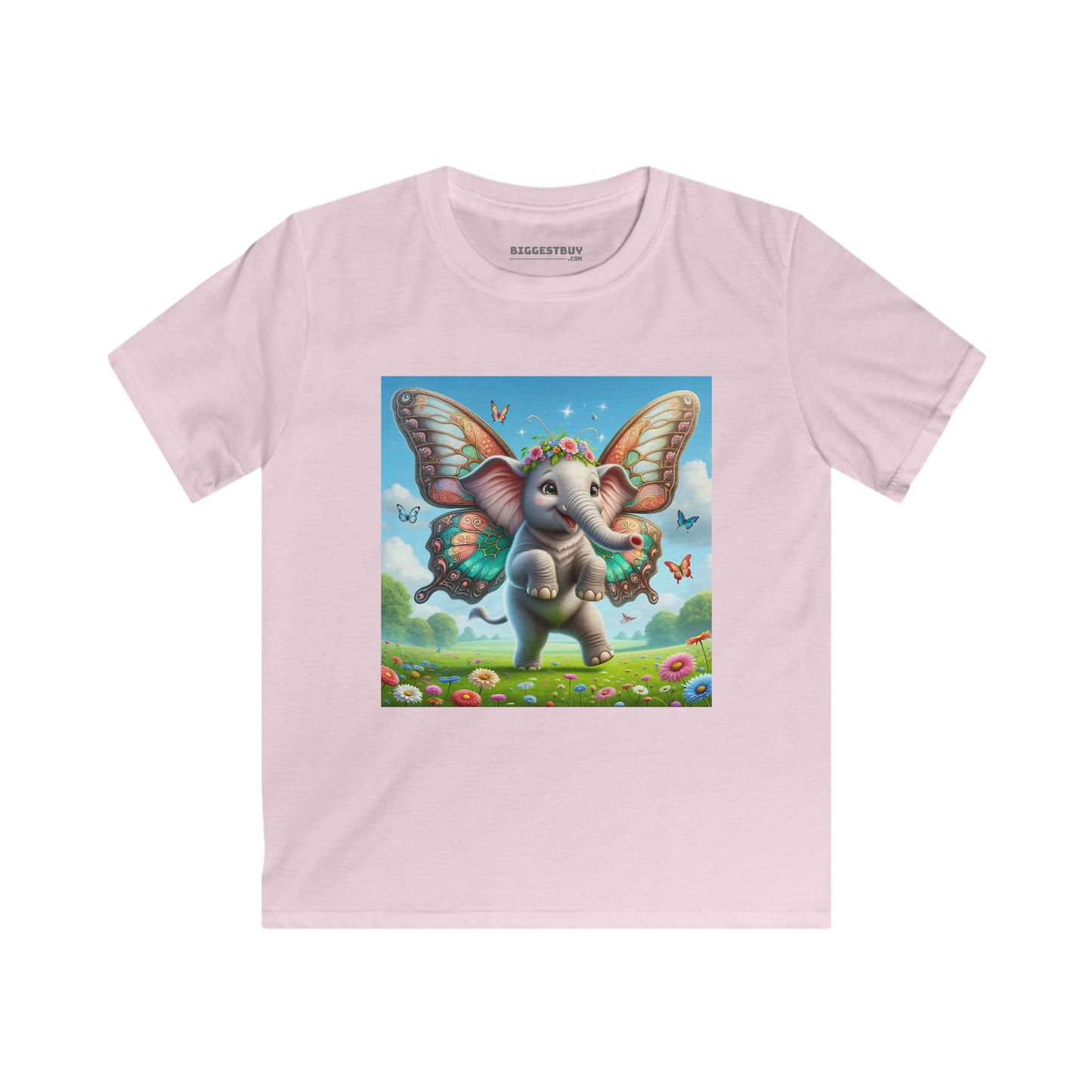 Tシャツ | キッズTシャツ | ソフトスタイル | 神話ファンタジー | 蝶の翼を持つ赤ちゃん象