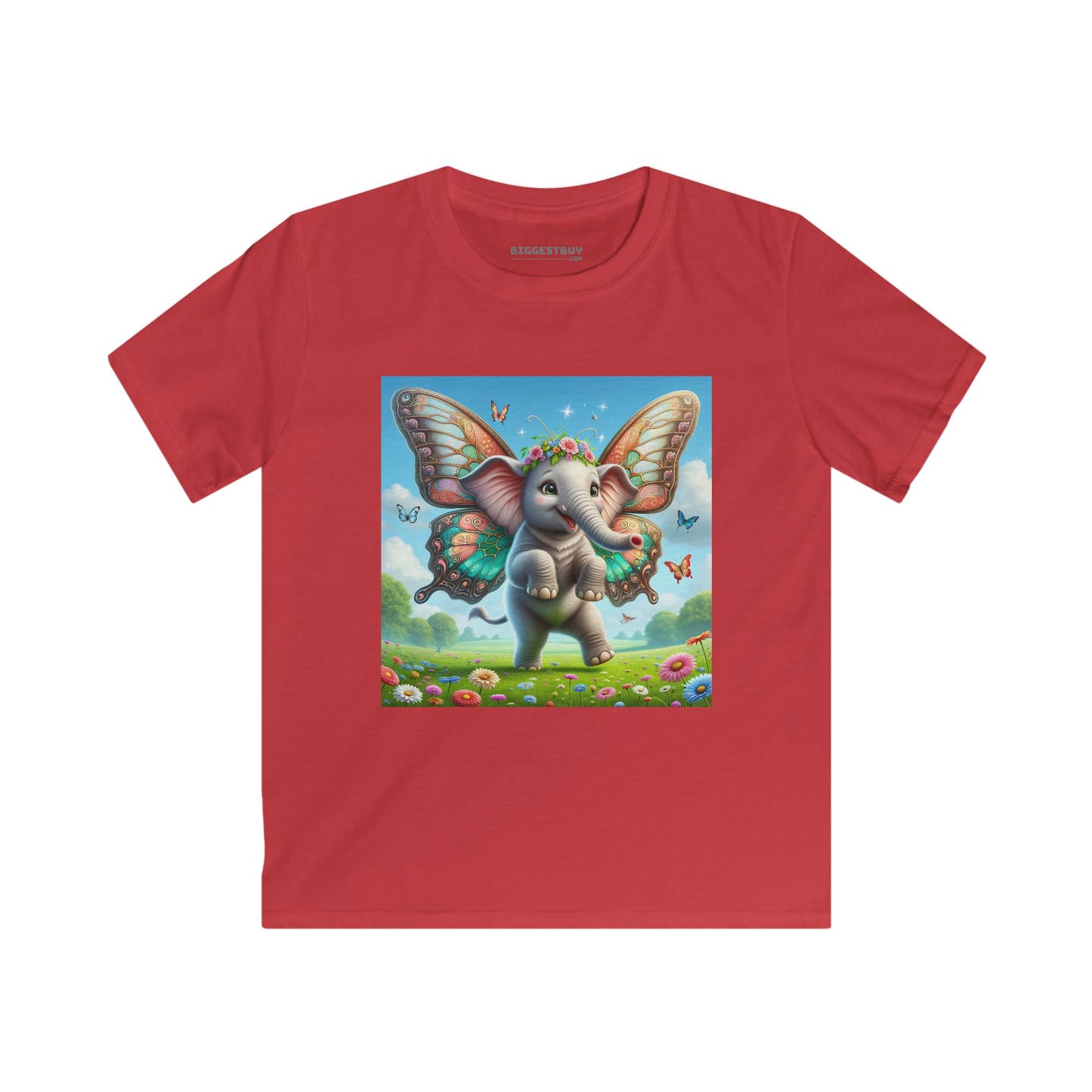 Tシャツ | キッズTシャツ | ソフトスタイル | 神話ファンタジー | 蝶の翼を持つ赤ちゃん象