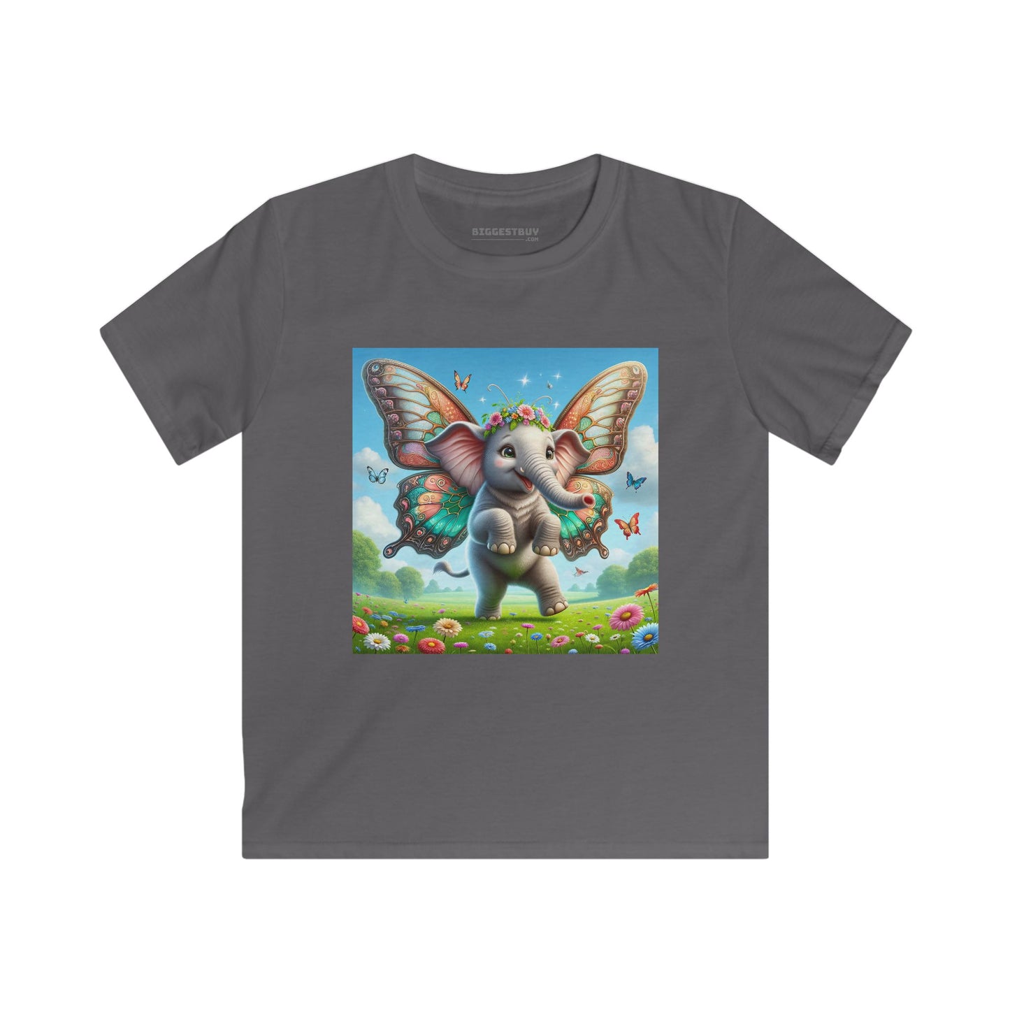 Tシャツ | キッズTシャツ | ソフトスタイル | 神話ファンタジー | 蝶の翼を持つ赤ちゃん象