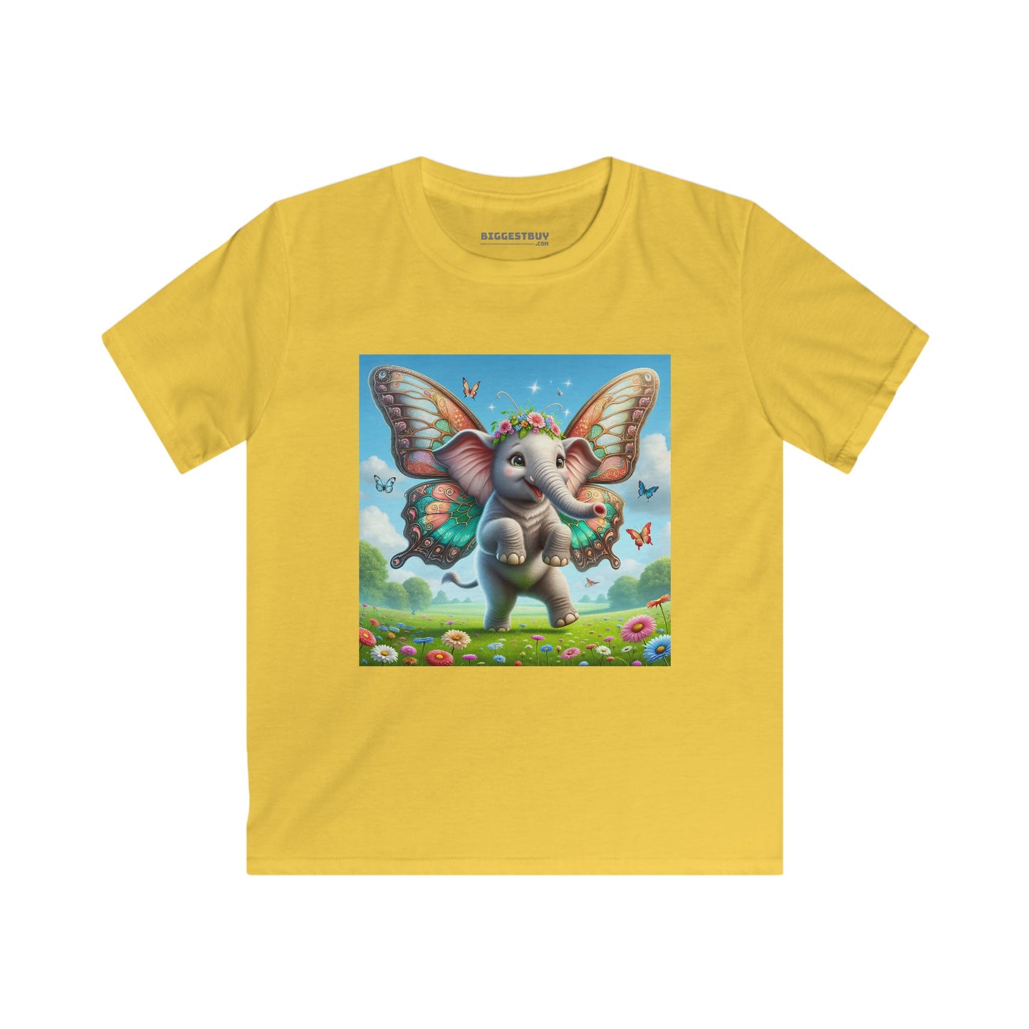 Tシャツ | キッズTシャツ | ソフトスタイル | 神話ファンタジー | 蝶の翼を持つ赤ちゃん象