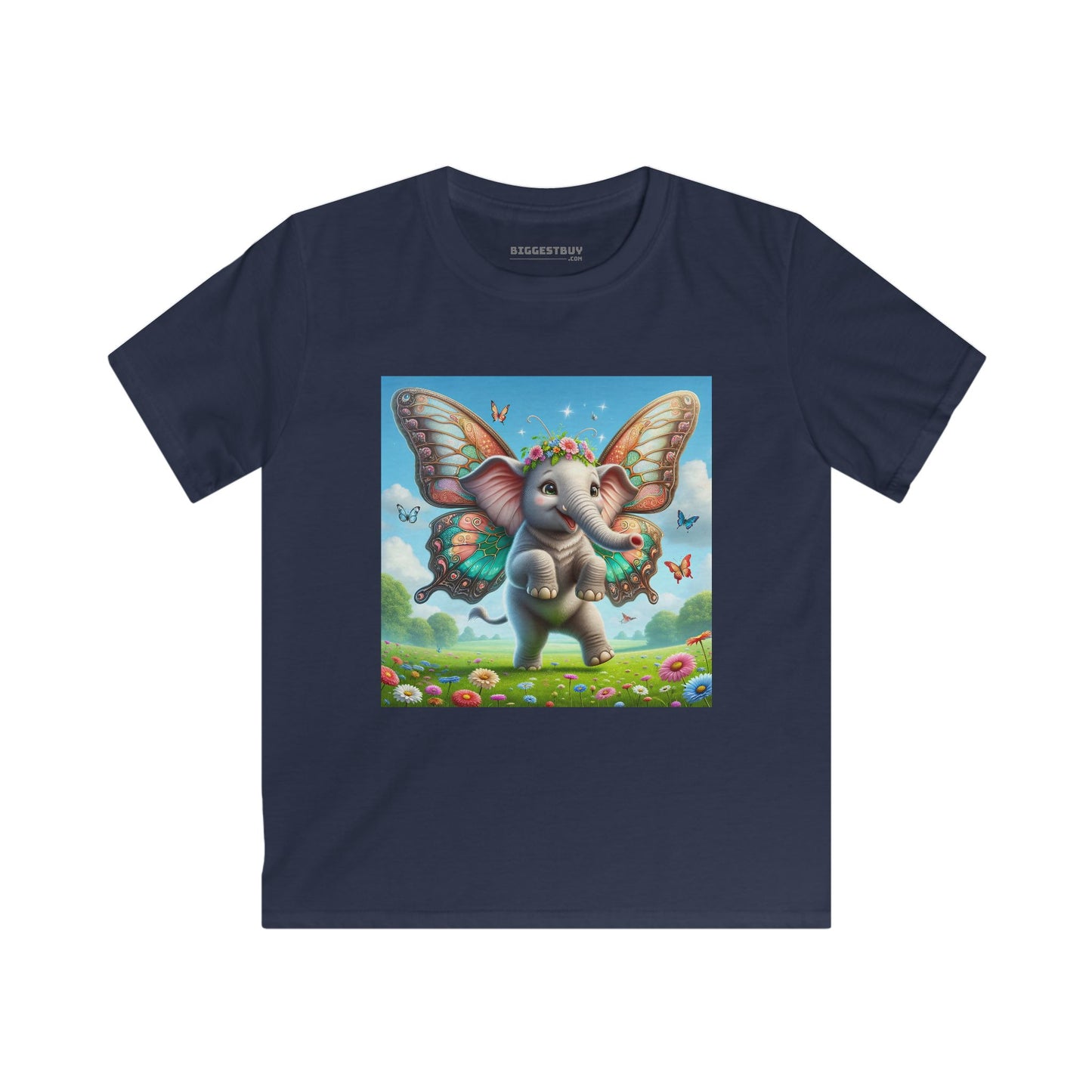 Tシャツ | キッズTシャツ | ソフトスタイル | 神話ファンタジー | 蝶の翼を持つ赤ちゃん象