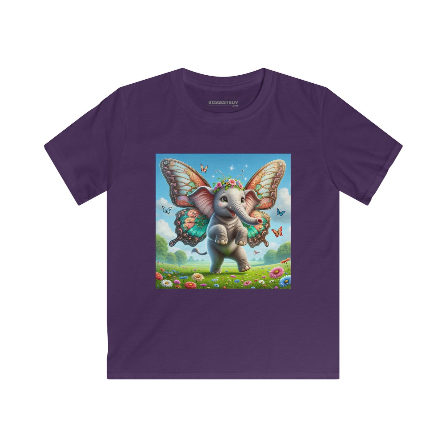 Tシャツ | キッズTシャツ | ソフトスタイル | 神話ファンタジー | 蝶の翼を持つ赤ちゃん象
