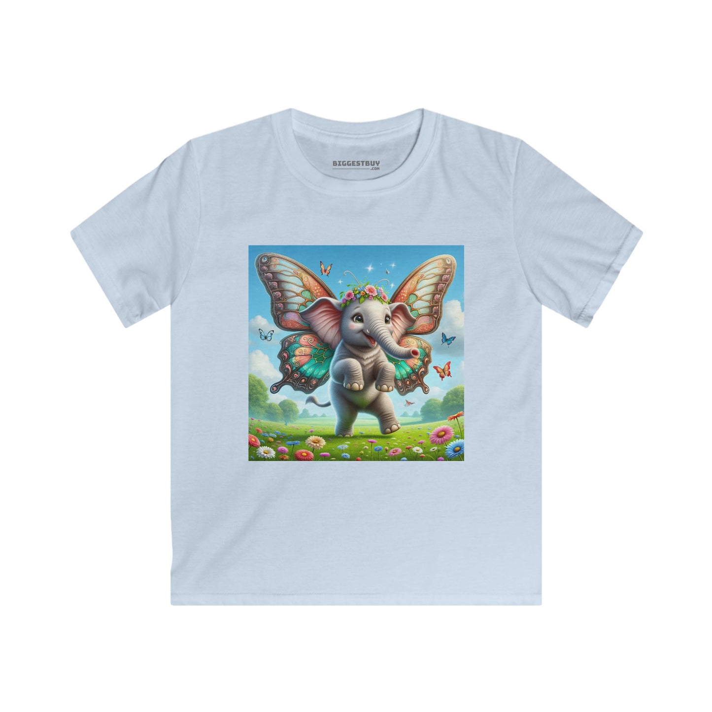 Tシャツ | キッズTシャツ | ソフトスタイル | 神話ファンタジー | 蝶の翼を持つ赤ちゃん象