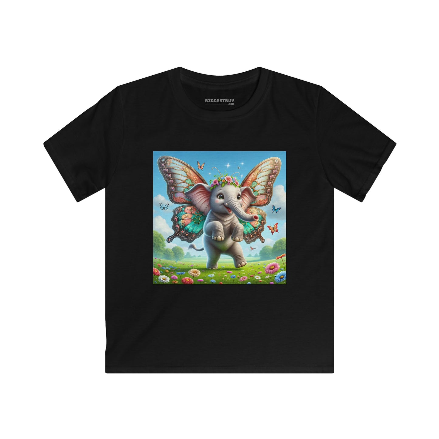 Tシャツ | キッズTシャツ | ソフトスタイル | 神話ファンタジー | 蝶の翼を持つ赤ちゃん象