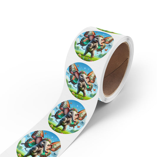 Roll Label Stiker | Bulat | Fantasi Mitologi | Gajah Kupu-kupu
