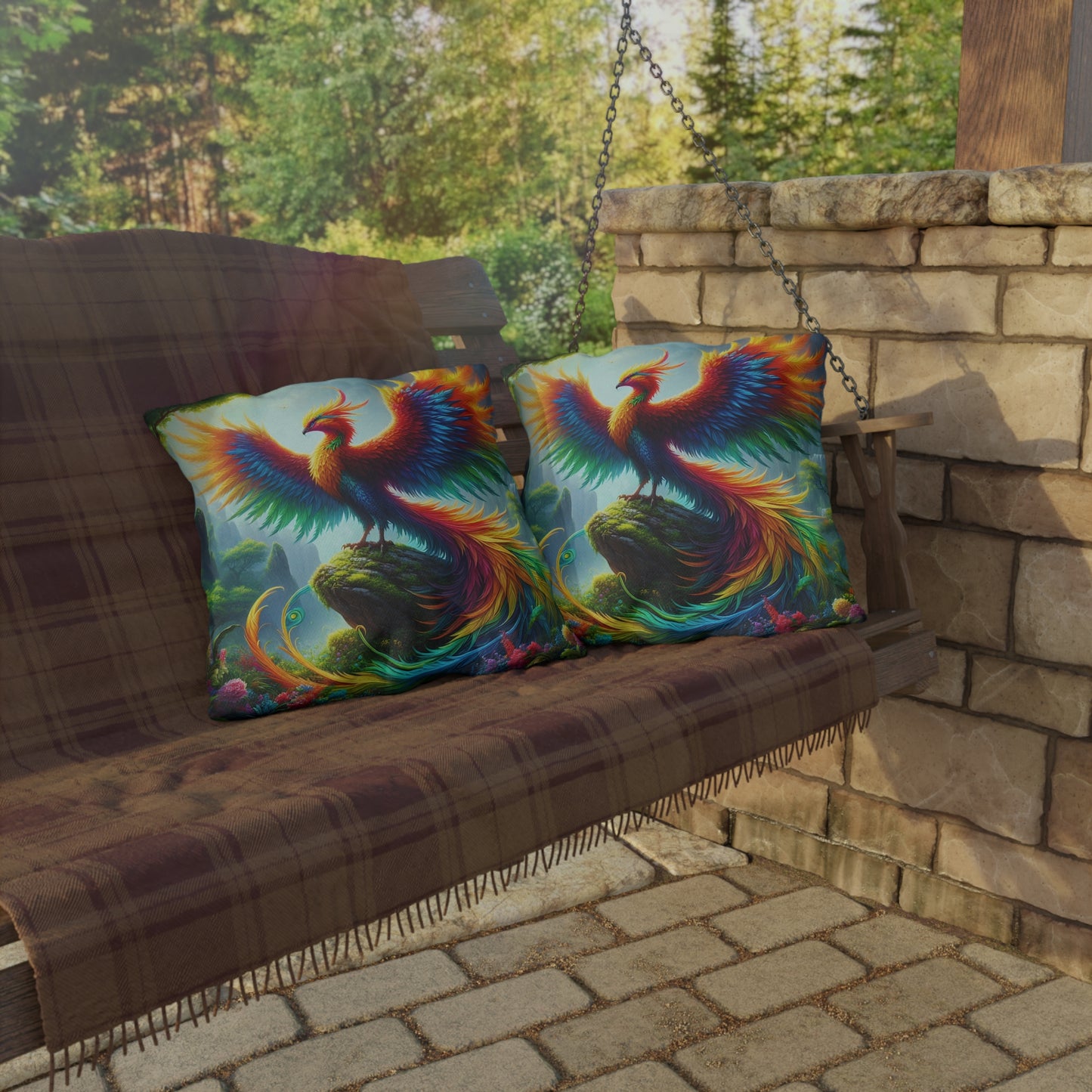 Подушка | Уличная подушка | Фэнтези | Огненное возрождение | Феникс