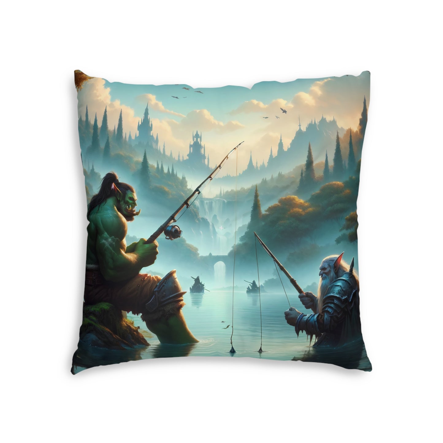 Cuscino | Cuscino da pavimento | Trapuntato | Quadrato | Fantasy Interrazziale | Amicizia Orc-Nano