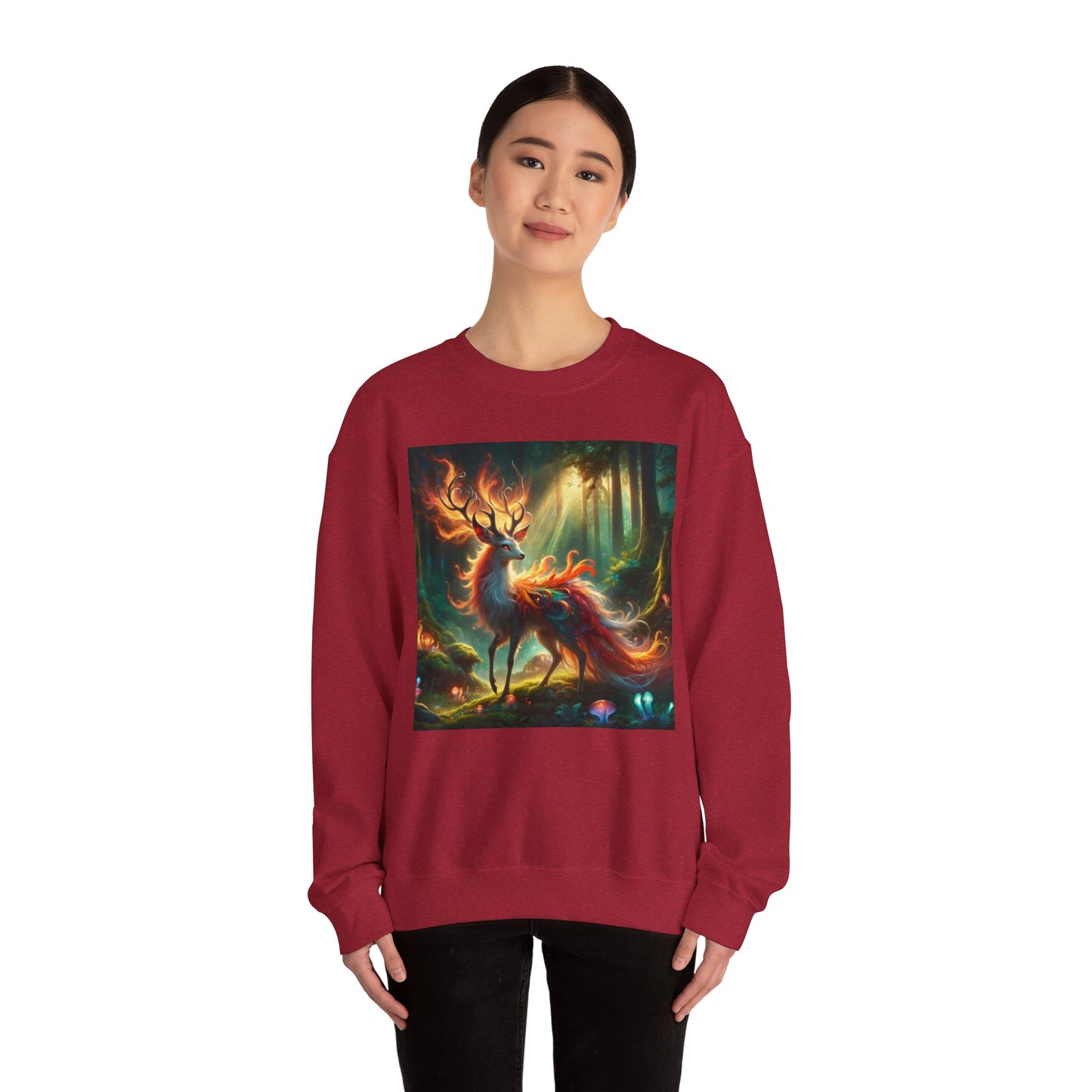 Bluza dresowa | Unisex | Okrągły dekolt | Gruba mieszanka | Mistyczna fantazja | Ognisty jeleń