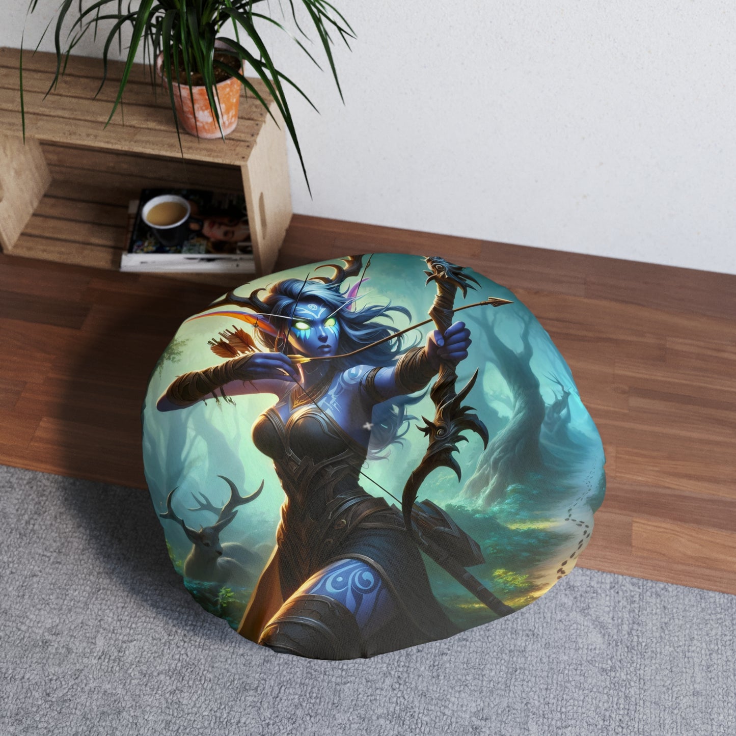 تکیہ | فرش کا تکیہ | ٹفٹڈ | گول | جنگلی فینٹسی | روحانی شکاری