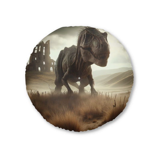 Pillow | Floor Pillow | Tufted | Round | Prehistoric Fantasy | T-Rex Hunt