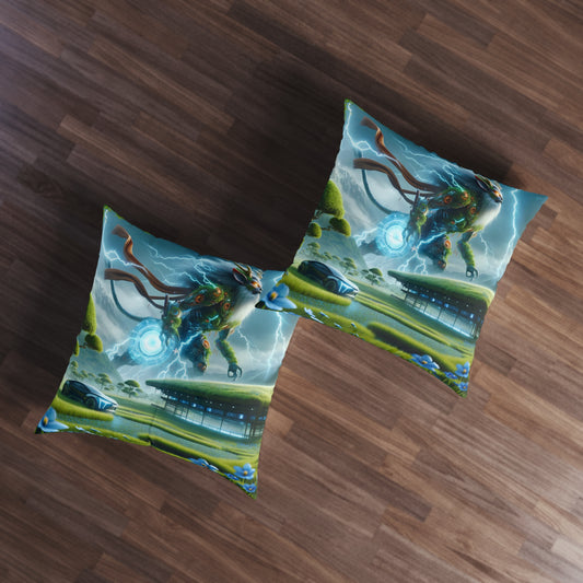 Pillow | Floor Pillow | Tufted | Square | Techno-Fantasy | Electric Kirin