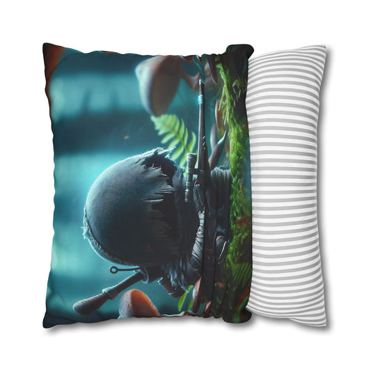 Kissenbezug | Quadratisch | Polyester-Leinwand | Biolumineszente Fantasy | Waldkrieger