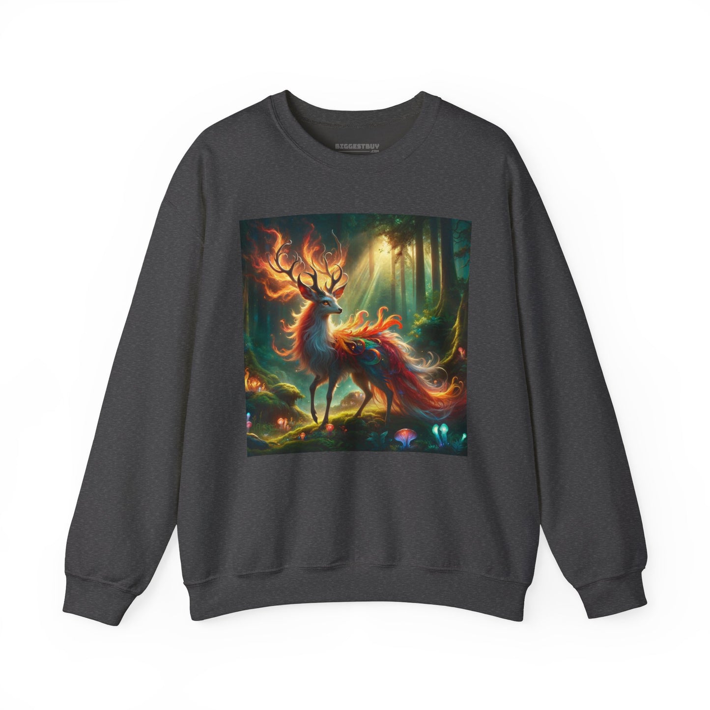 Bluza dresowa | Unisex | Okrągły dekolt | Gruba mieszanka | Mistyczna fantazja | Ognisty jeleń