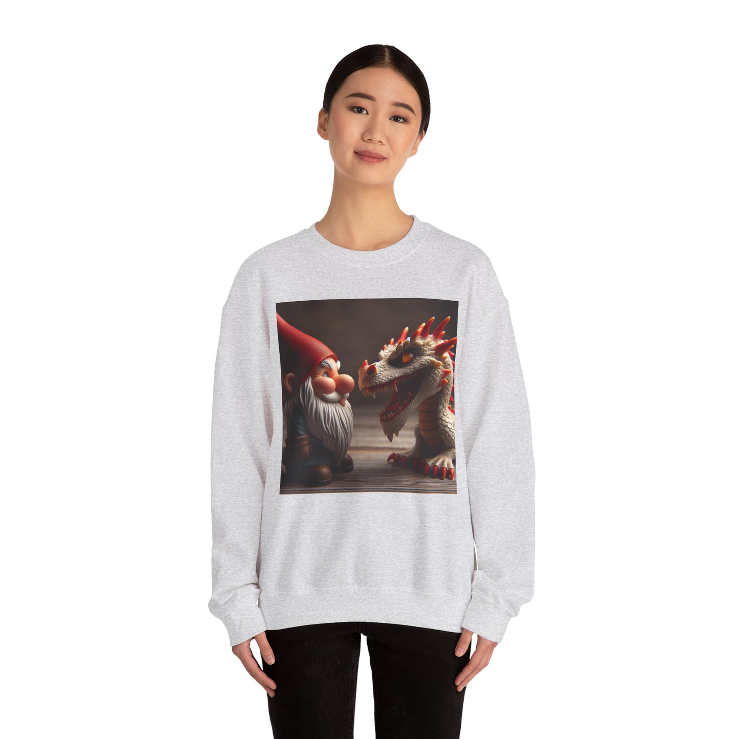 Bluza dresowa | Unisex | Okrągły dekolt | Gruba mieszanka | Fantasy folklorystyczne | Gnom i Smok