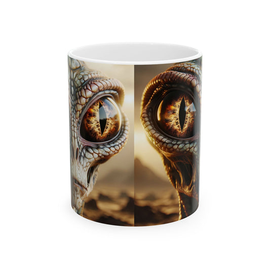 Tazza | Ceramica | Bianca | Alieno Rettiloide | Fantascienza | Extraterrestre