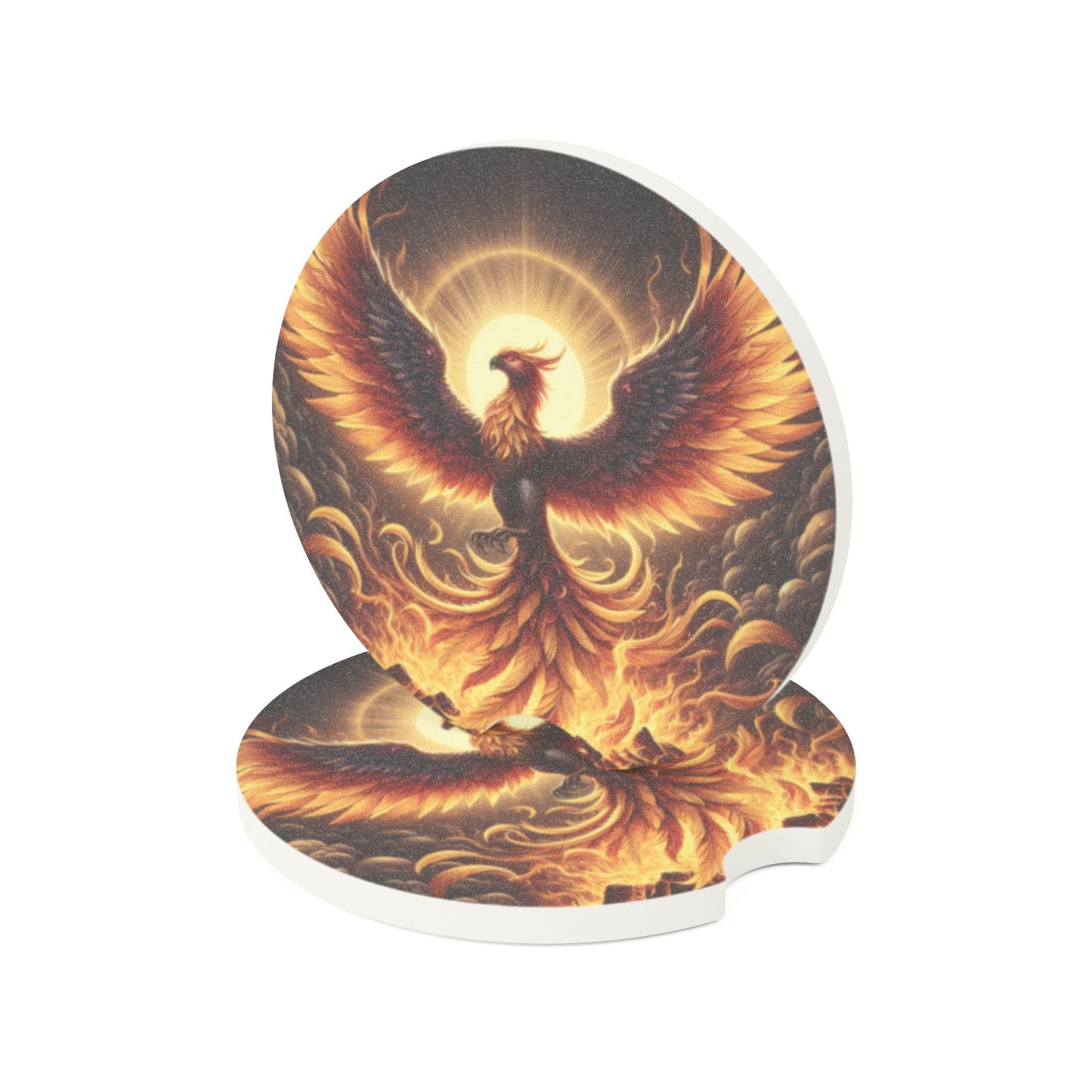 Apoia-copos | Apoia-copos para carro | Pedra-sabão | Fantasia Mítica | Fênix Renascida