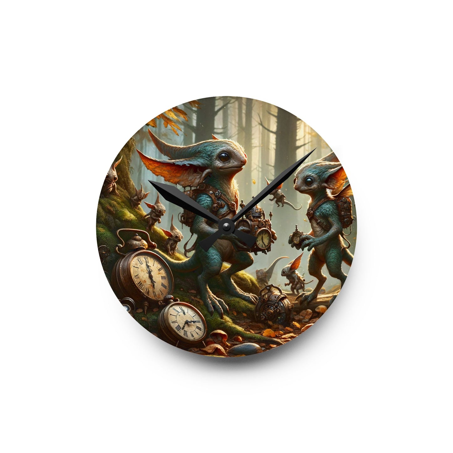 Wandklok | Acryl | Rond of vierkant | Steampunk Feeën | Boswachters