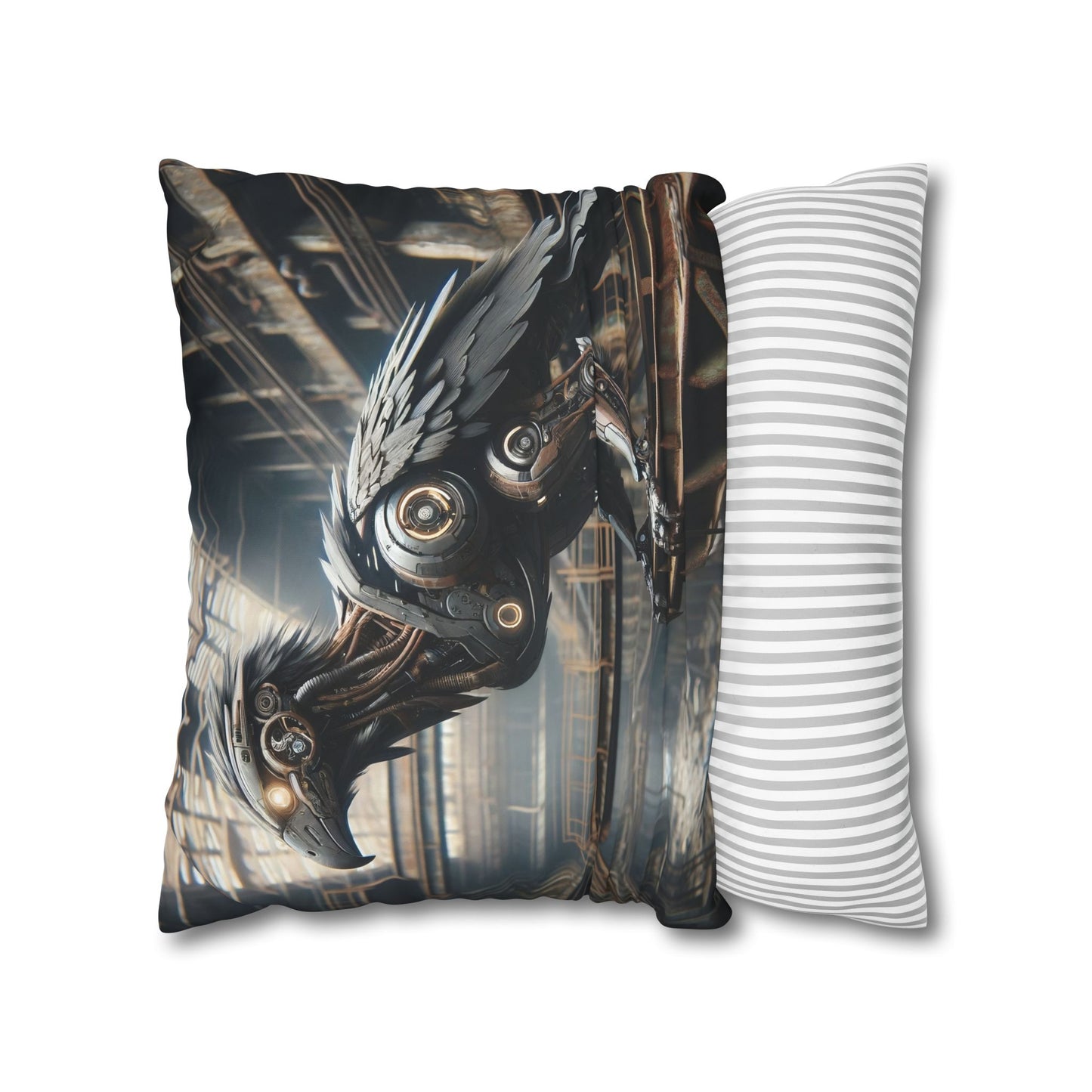 Taie d'oreiller | Carré | Toile de polyester | Steampunk | Rétrofuturisme | Corbeau