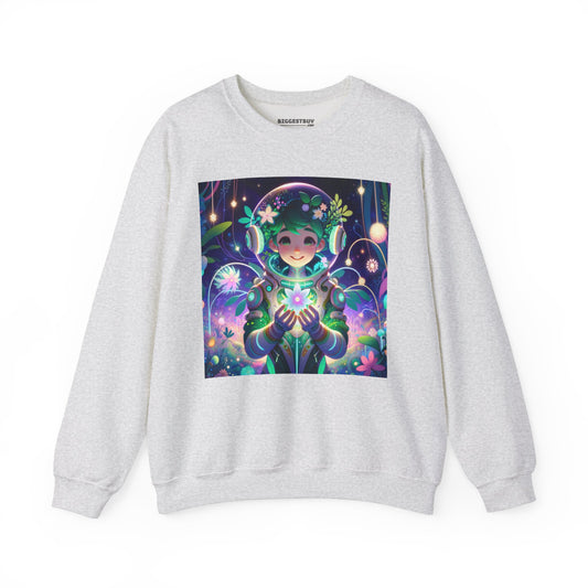 Sweatshirt | Unisex | Ronde hals | Zware kwaliteit | Technofantasie | Cybernatuur | Groen Wezen