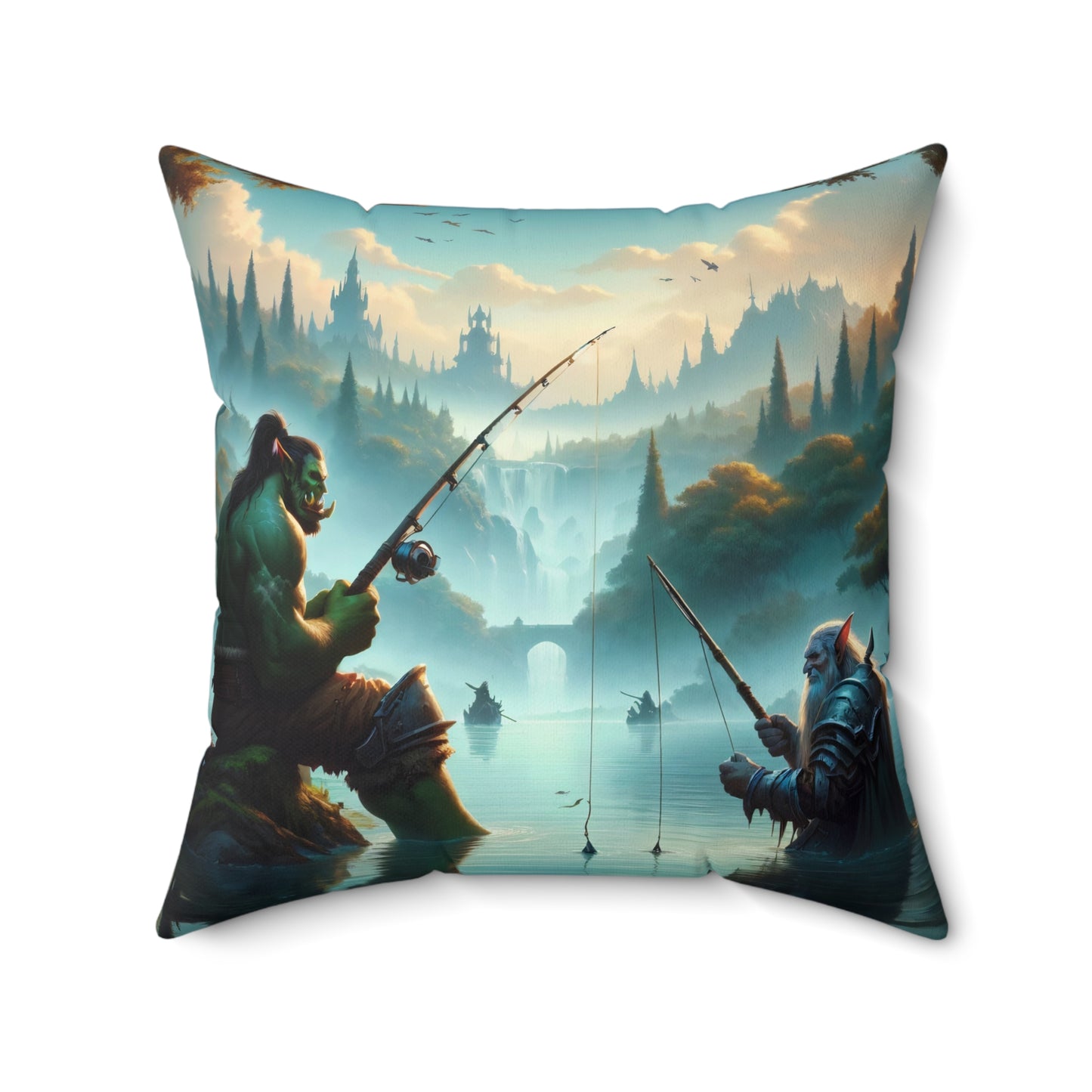 Cuscino | Poliestere | Quadrato | Fantasy Interrazziale | Amicizia Orc-Nano