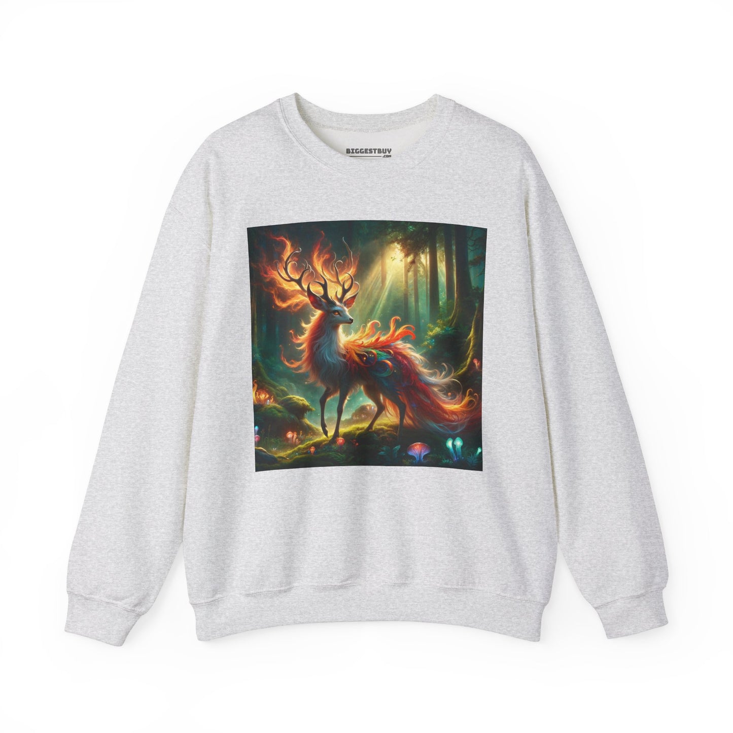 Bluza dresowa | Unisex | Okrągły dekolt | Gruba mieszanka | Mistyczna fantazja | Ognisty jeleń
