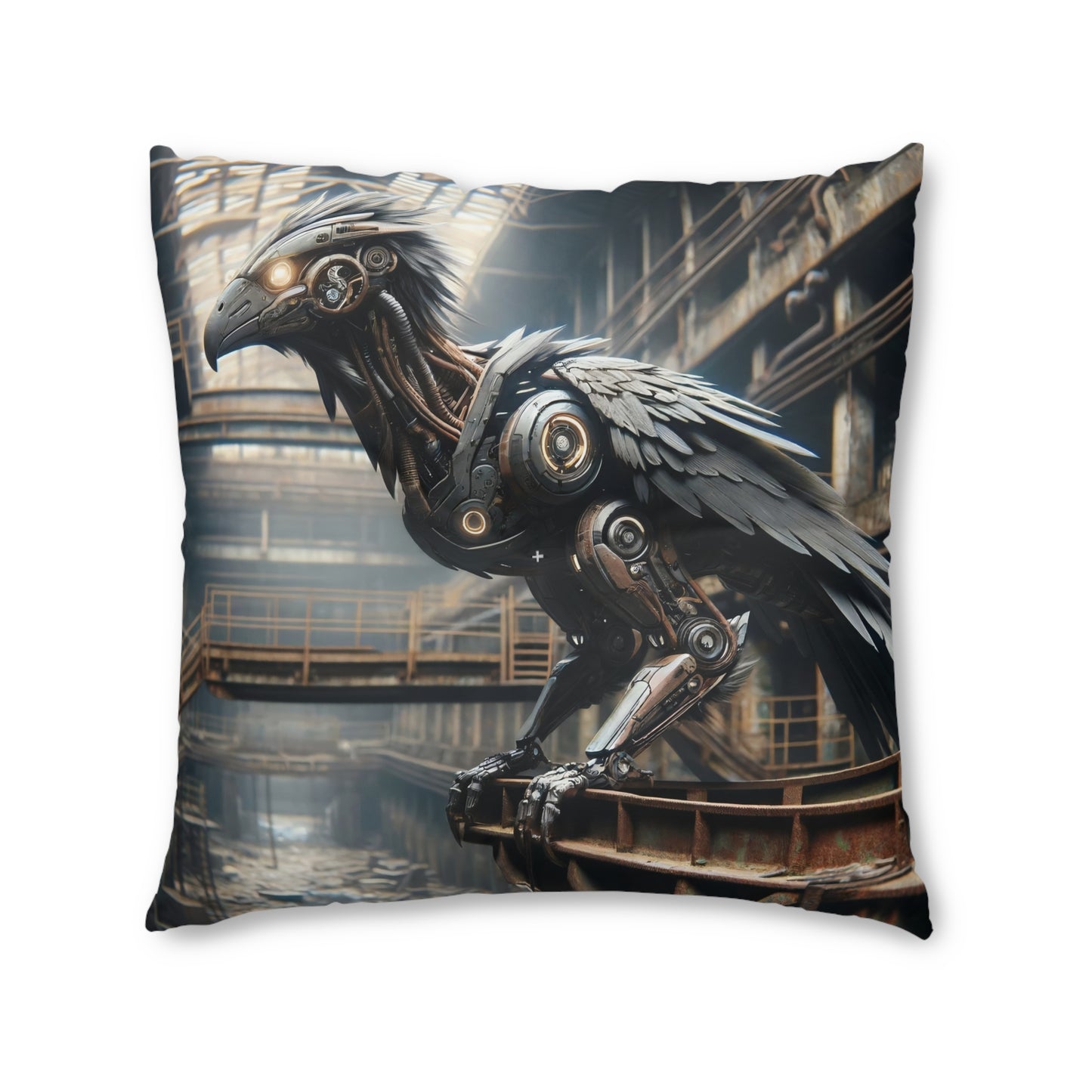 Coussin | Coussin de sol | Tufté | Carré | Steampunk | Rétrofuturisme | Corbeau