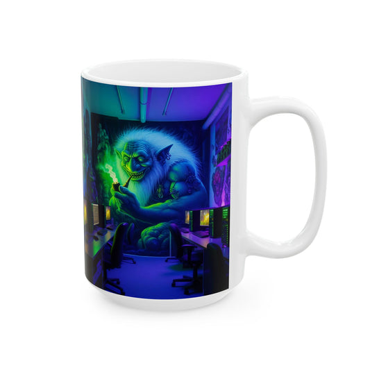 Caneca | Cerâmica | Branca | Folclore Nórdico | Boggart | Mural UV