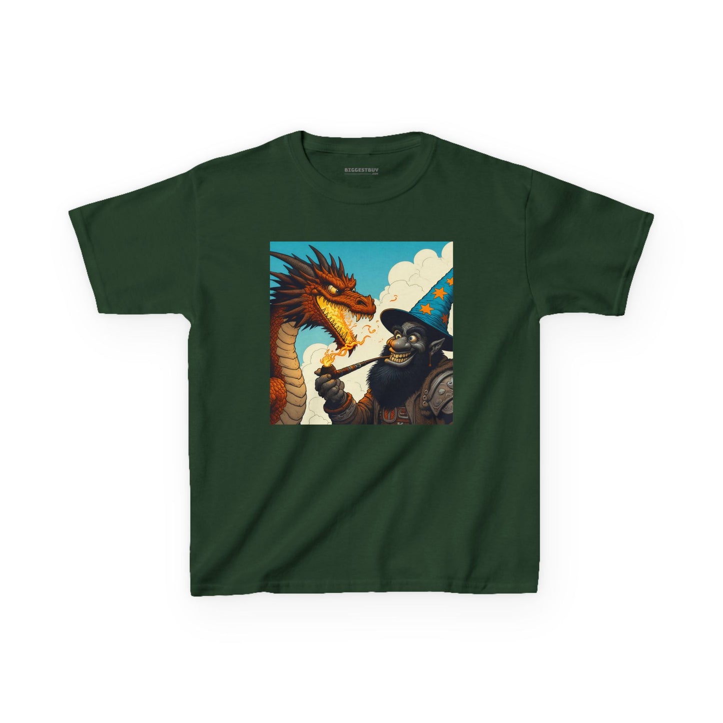 Camiseta | Camiseta Infantil | Algodão Pesado | Fantasia Épica | Duelo de Magia | Dragão